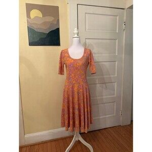 LuLaRoe Nicole dress NWOT pink floral stretchy scoop neck mid length sleeve